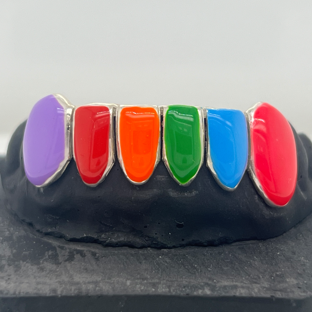 Enamel Colored Gold Grillz 2 Teeth