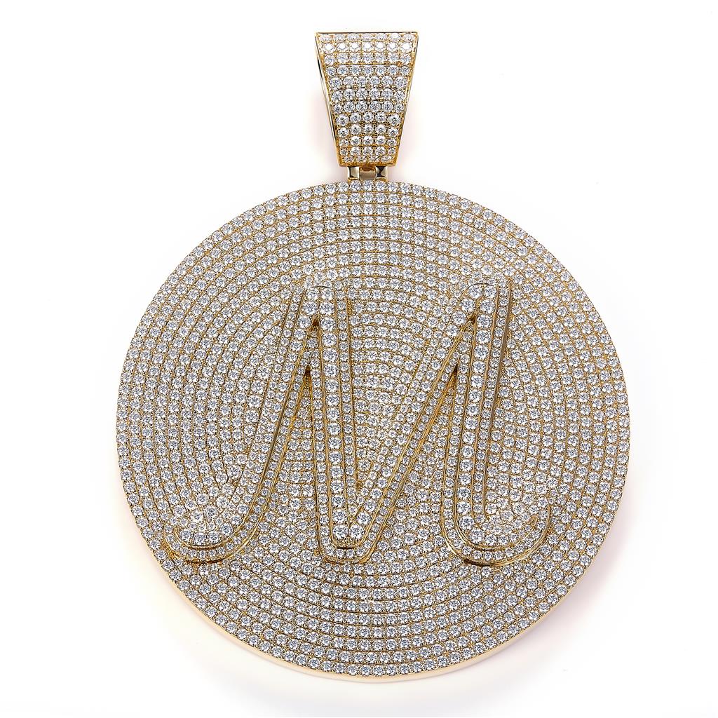 26.72 Carats. Moissanite 10 Kt Gold (Yellow). M CUSTOM Pendant. (Unisex).