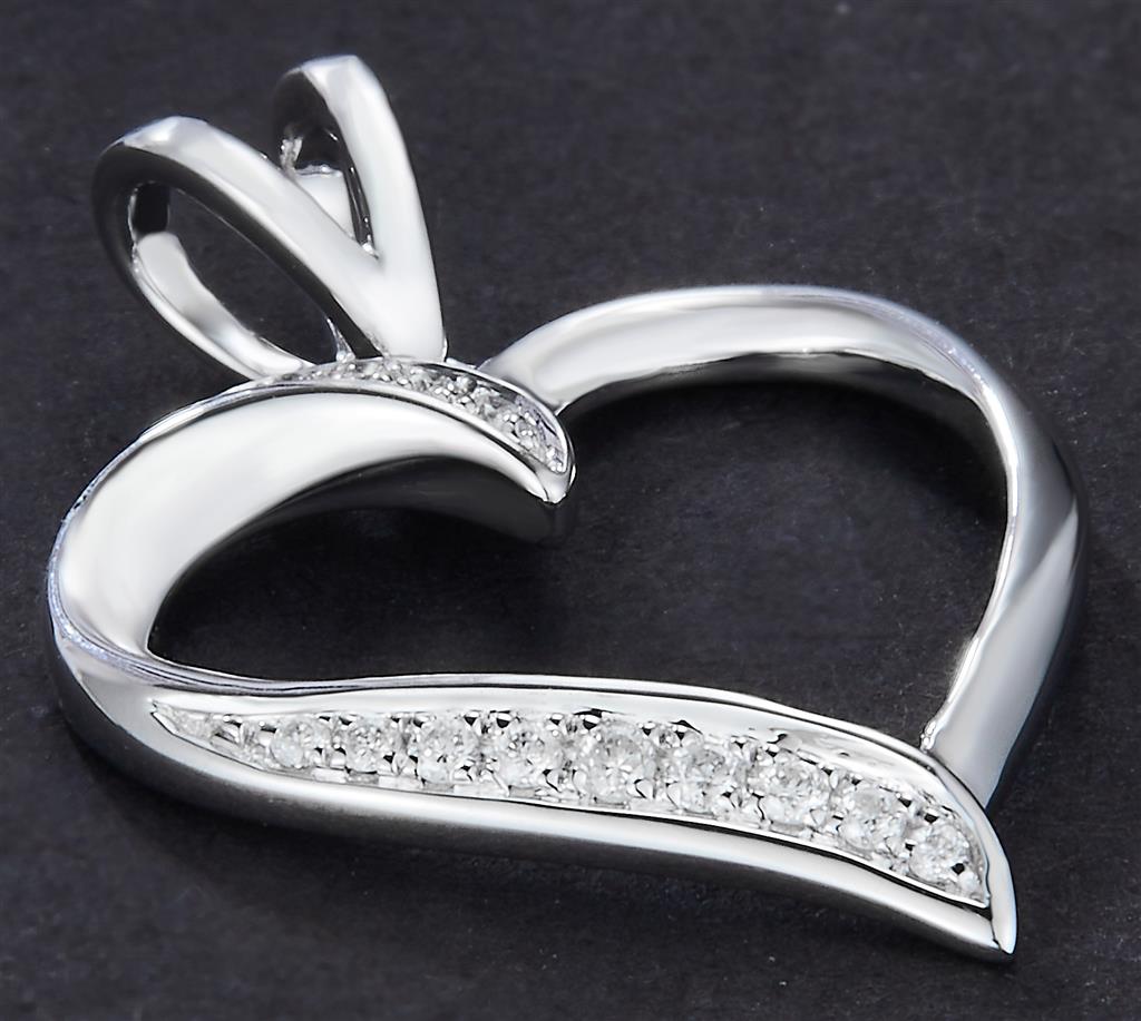 0.05 Ct. Diamond 10 Kt Gold (White). Heart Pendant. (Women).