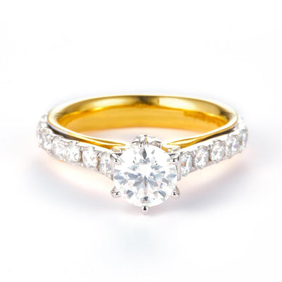 2.24 Ct. Moissanite Sterling Silver (Yellow and White). Solitaire Ring. (Women). Size 7.5