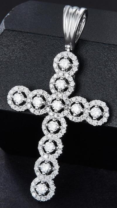 0.707 Ct. Diamond 14 Kt Gold (White). Cross Pendant. (Unisex).