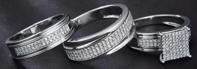 0.578 Ct. Diamond 10 Kt Gold (White). Trio Set (Mens Band Size 10, Women Engag & Band) Wedding Set. Size 7.5