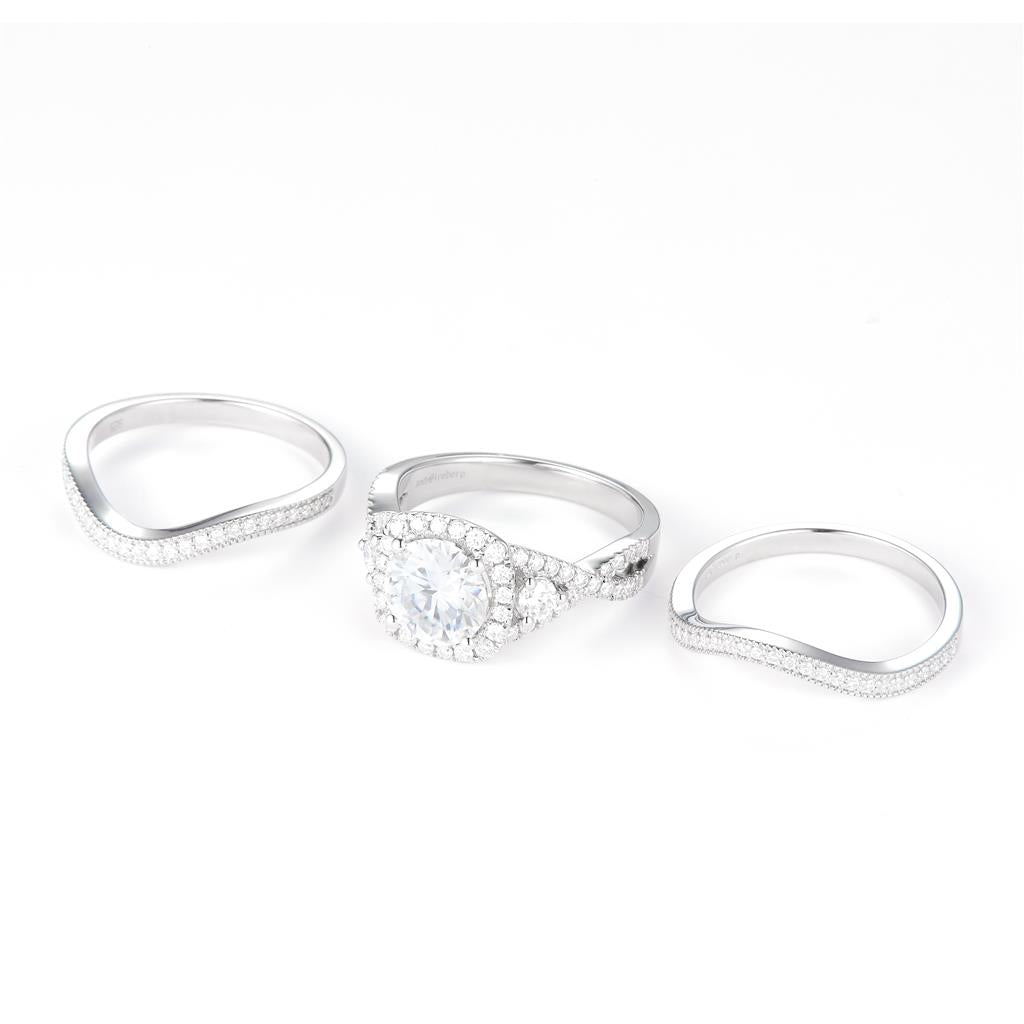 2.76 Ct. Moissanite Sterling Silver (White). Wedding Trio Set Ring. (Women). Size 7.5