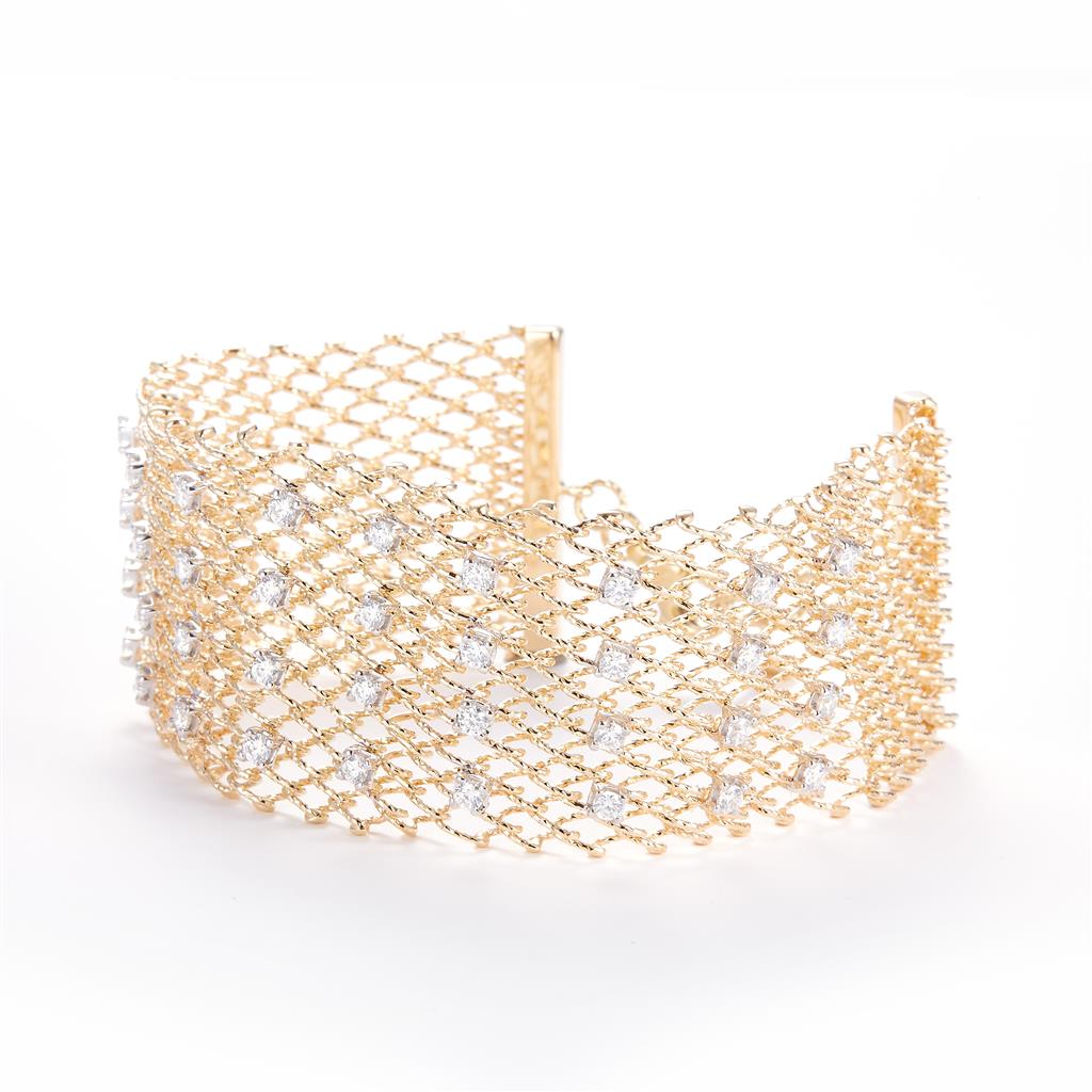 1.89 Ct. Moissanite 14 Kt Gold (Yellow). Designer Mesh Bracelet. (Women). 7 in Long. 26.8 mm Wide