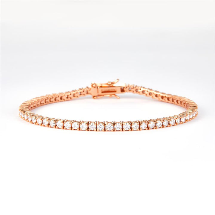 3.06 Ct. Moissanite. Sterling Silver (Rosé). Rose Gold Plated Tennis Bracelet. (Women). 7 in Long. 3 mm Wide