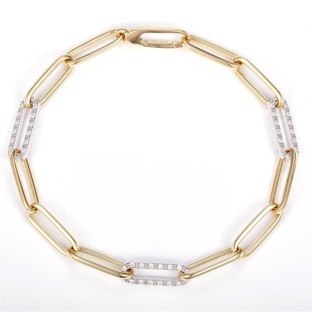 Yellow gold moissanite paper clip link bracelet