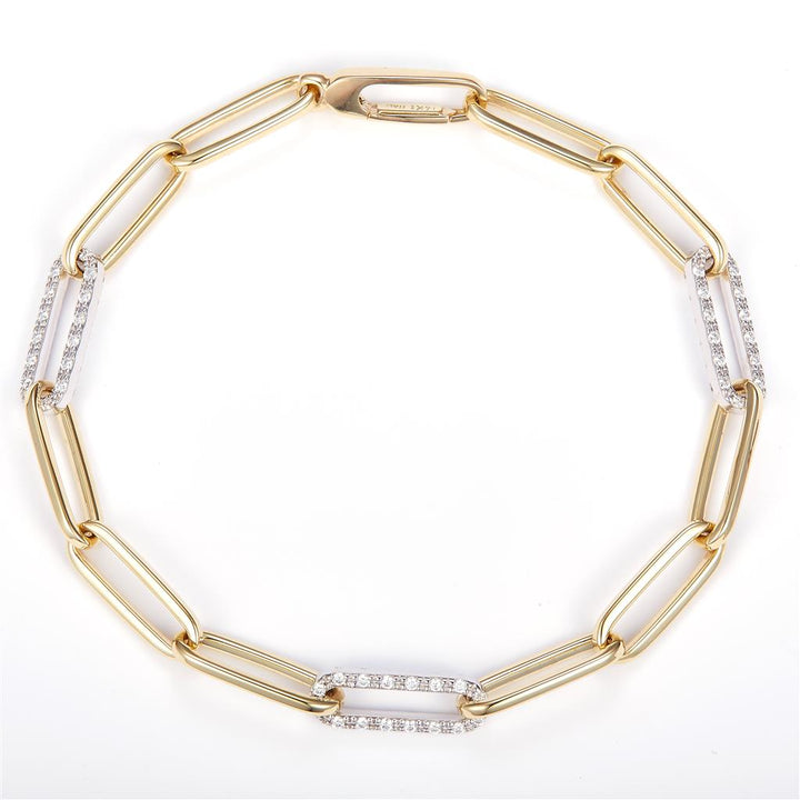 0.76 Ct. Moissanite 14 Kt Gold (Yellow). Paper Clip Link Bracelet. (Women). 7 in Long. 7 mm Wide