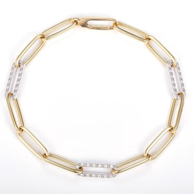 0.76 Ct. Moissanite 14 Kt Gold (Yellow). Paper Clip Link Bracelet. (Women). 7 in Long. 7 mm Wide