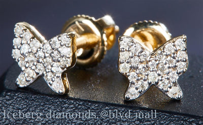 0.112 Ct. Diamond 14 Kt Gold (Yellow). Butterfly Studs Earrings. (Unisex).