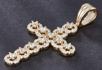 0.707 Ct. Diamond 14 Kt Gold (Yellow). Cross Pendant. (Unisex).
