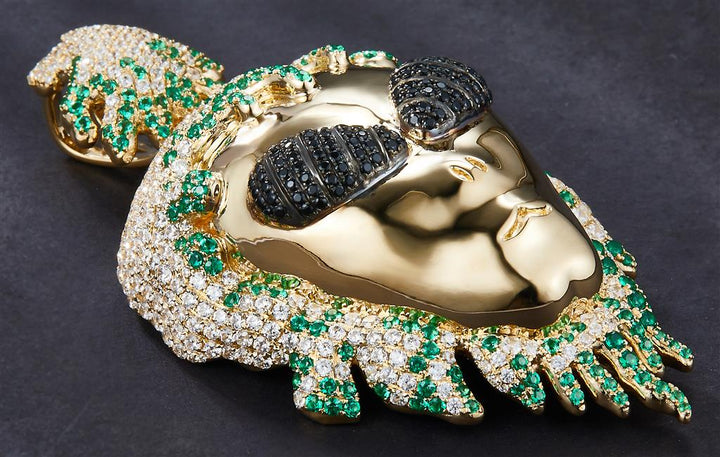7.939 Ct. Diamond 10 Kt Gold (Yellow). Alien with Black & Green Diamonds Pendant. (Unisex).