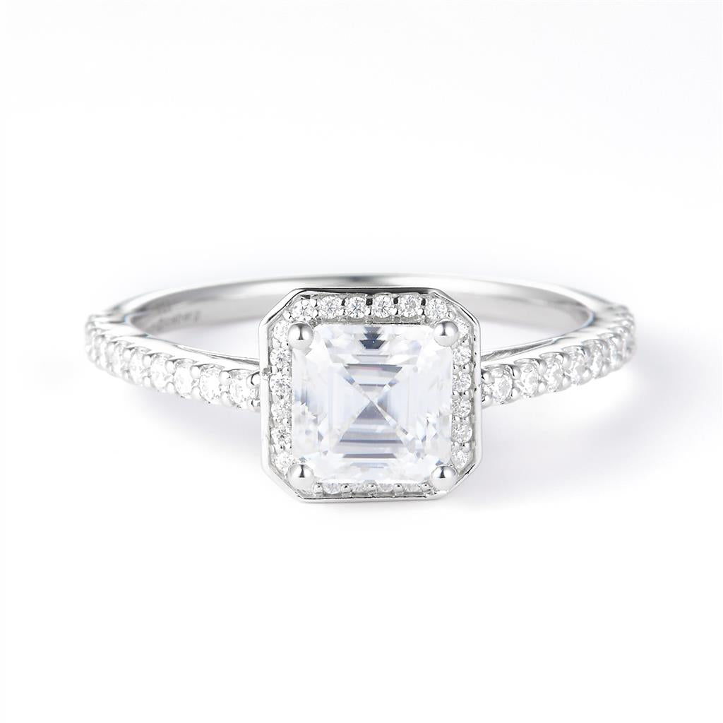 1.232 Ct. Moissanite Sterling Silver (White). Solitaire with Emerald Cut Center Stone Ring. (Women). Size 7.5