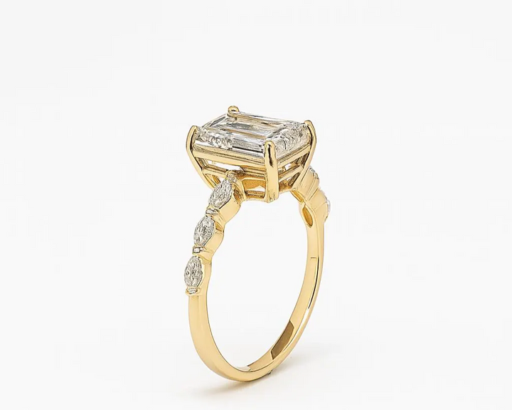 2.88 Ct. Diamond 14 Kt Gold (Yellow). Radiant- Marquis Ring. (Women). Size 7