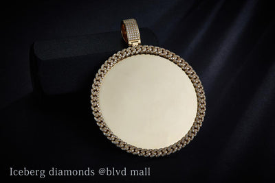 1.242 Ct. Diamond 10 Kt Gold (Yellow). Customizable Picture pendant with Diamond Bezel (cuban link style) Pendant. (Unisex).