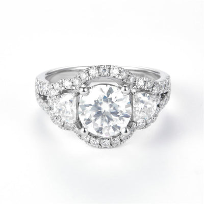 3.166 Ct. Moissanite Sterling Silver (White). Solitaire Ring. (Women). Size 8