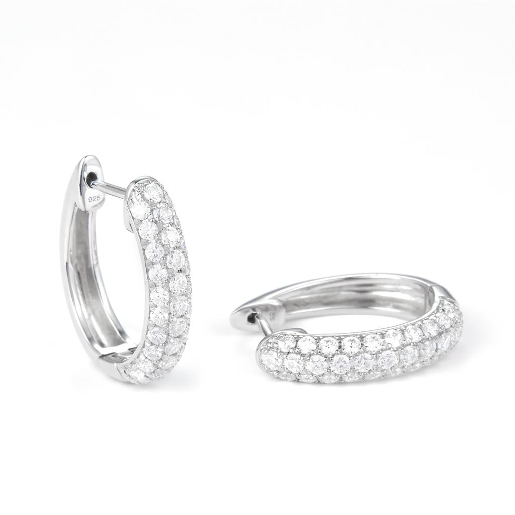 0.79 Ct. Moissanite Sterling Silver (White). Hoop with Snap Fastening Earrings. (Women).