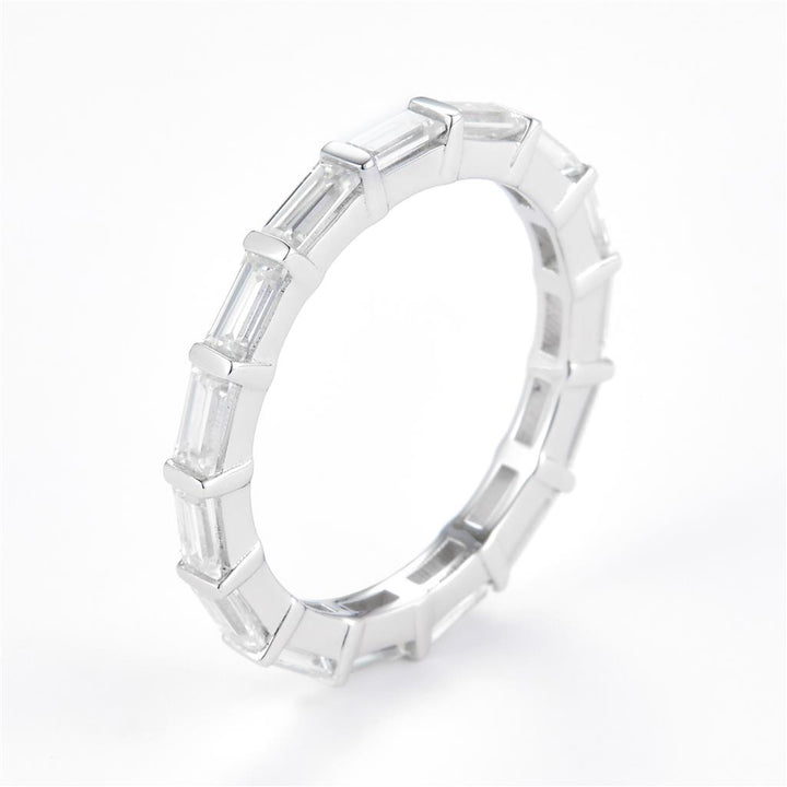 1.66 Ct. Moissanite Sterling Silver (White). Eternity Band with Baguettes Ring. (Women). Size 7.5