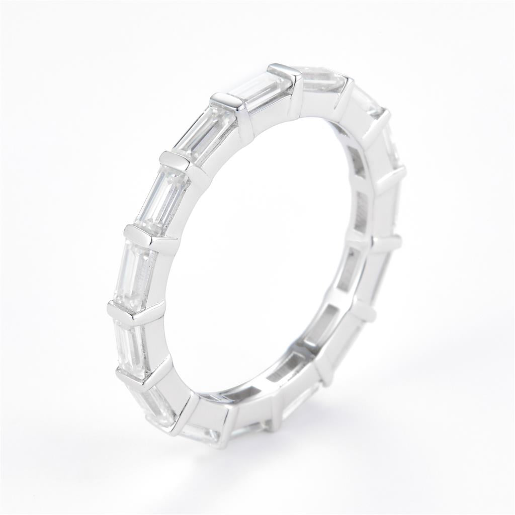 1.66 Ct. Moissanite Sterling Silver (White). Eternity Band with Baguettes Ring. (Women). Size 7.5