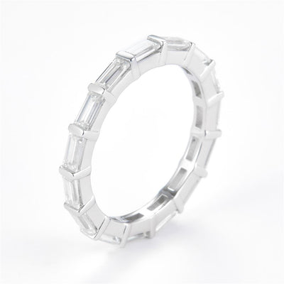 1.66 Ct. Moissanite Sterling Silver (White). Eternity Band with Baguettes Ring. (Women). Size 7.5