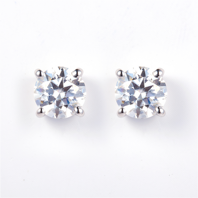 1.88 Ct. Moissanite Sterling Silver (White). Solitaire Studs Earrings. (Unisex).