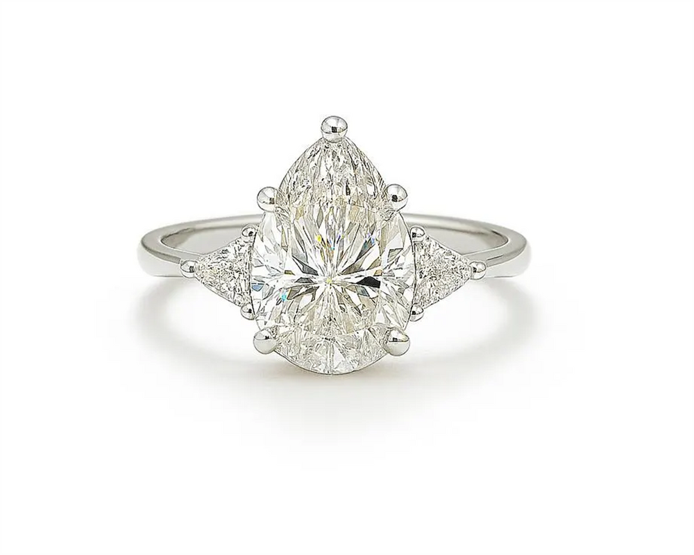 White gold lab diamond pear-triangle ring