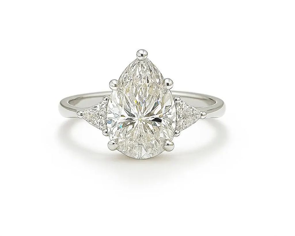 1.85 Ct. Diamond 14 Kt Gold (White). Pear-Triangle Ring. (Women). Size 7