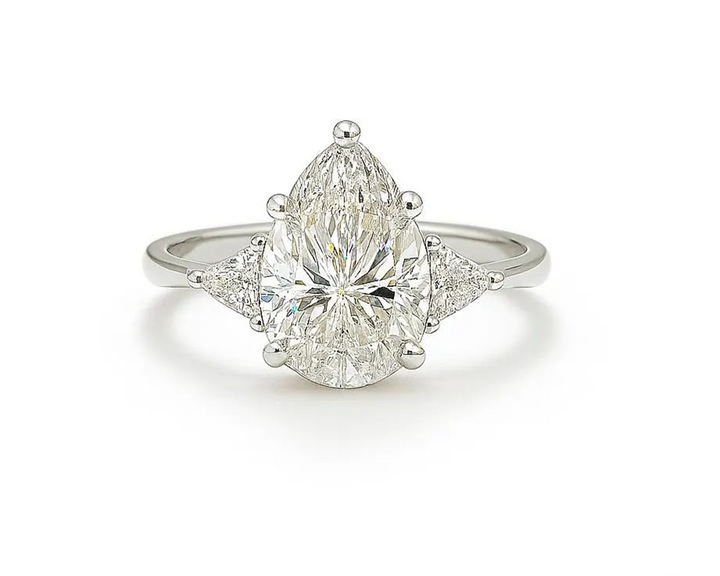1.85 Ct. Diamond 14 Kt Gold (White). Pear-Triangle Ring. (Women). Size 7