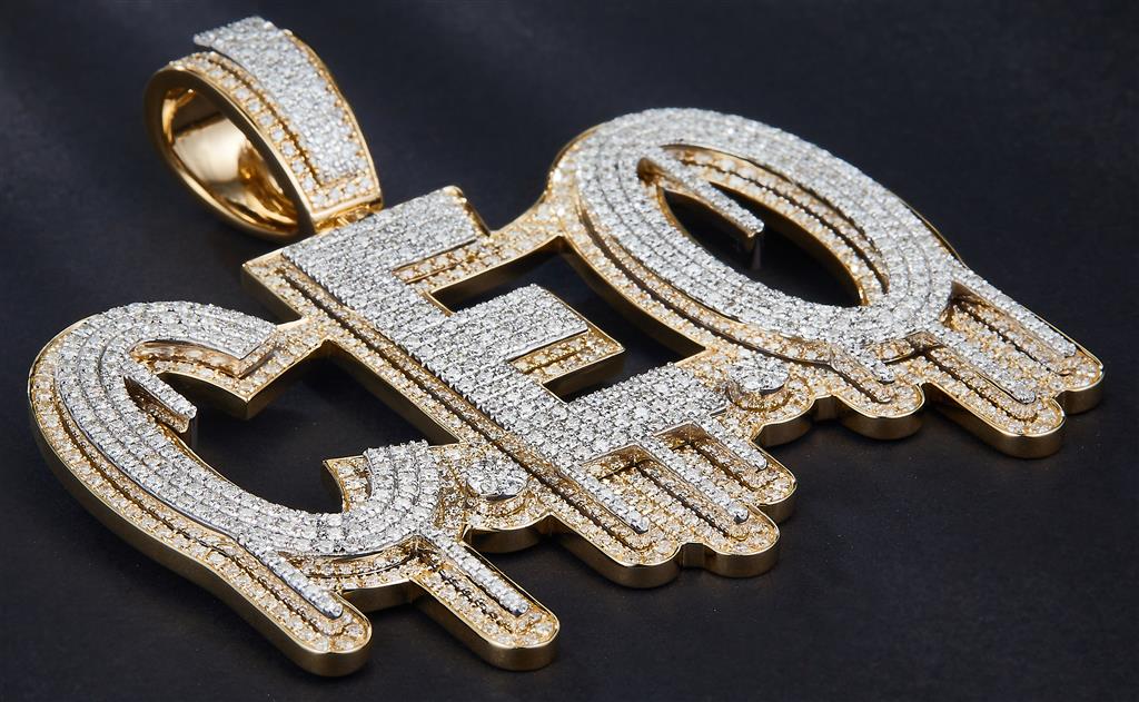 6.28 Carats. Diamond 10 Kt Gold (Yellow). CUSTOM CEO DRIP Pendant. (Unisex).
