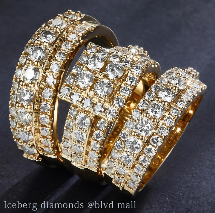 2.8 Ct. Diamond 14 Kt Gold (Yellow). TRIO SET-Women Engag & Band Wedding Set. Size 7.5