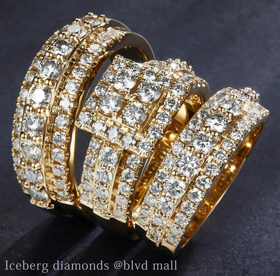 2.8 Ct. Diamond 14 Kt Gold (Yellow). TRIO SET-Women Engag & Band Wedding Set. Size 7.5