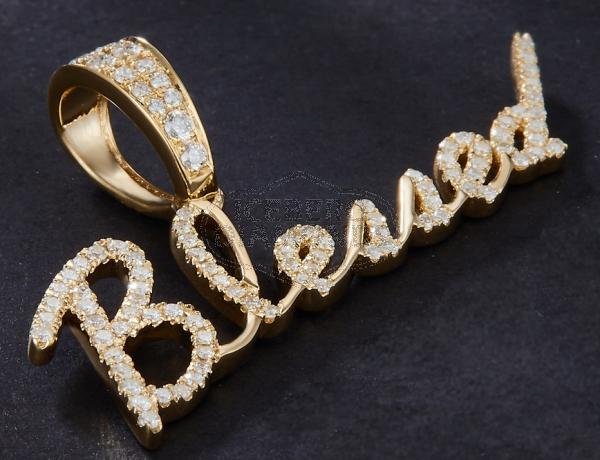 Blessed gold nameplate with diamonds