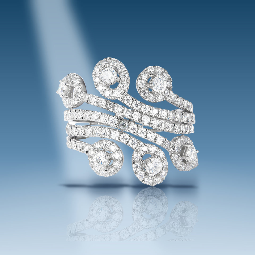 1.78 Carats. Moissanite Sterling Silver (White). Multi-Row Rin