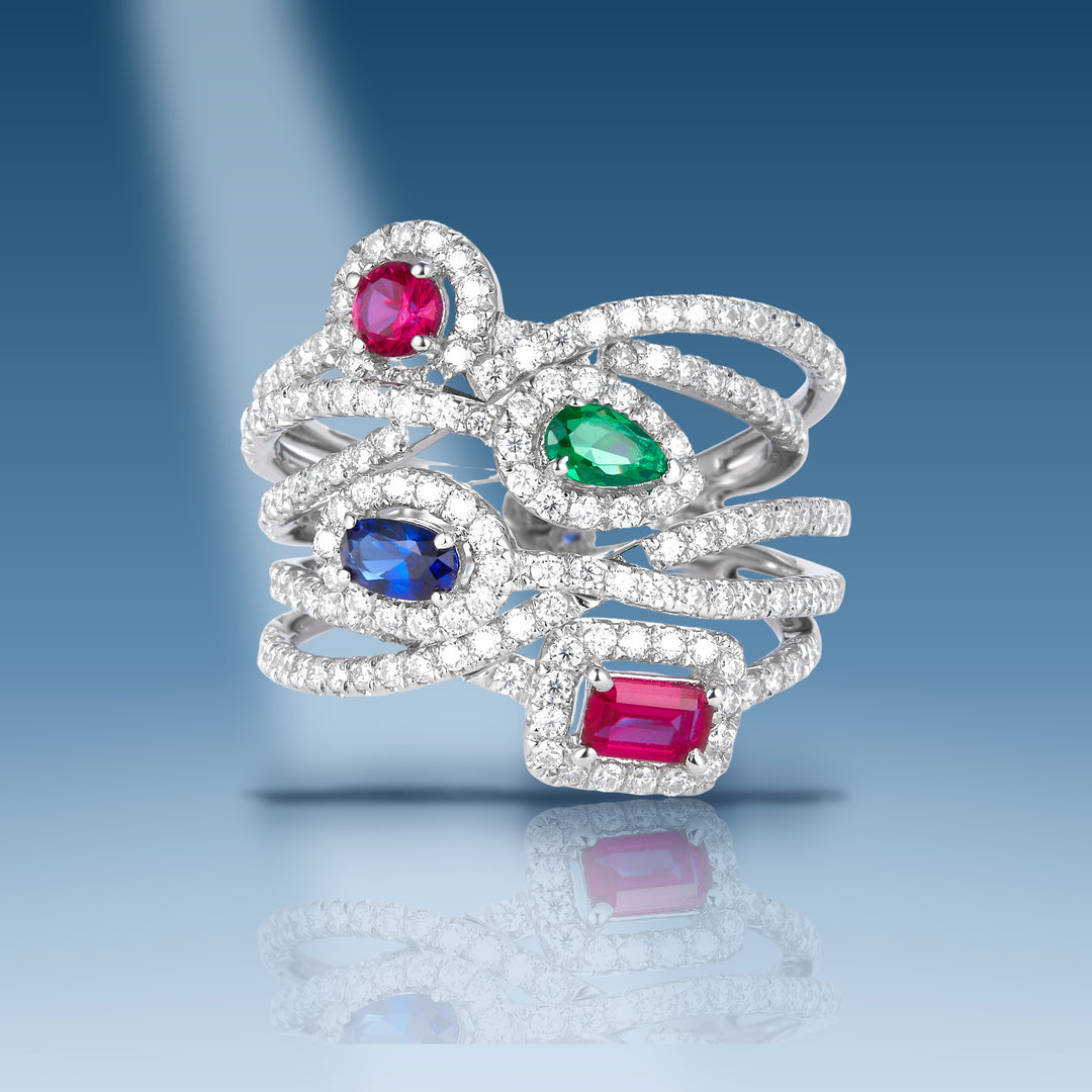 2.21 Carats. Moissanite Sterling Silver (White). Simulant Blue