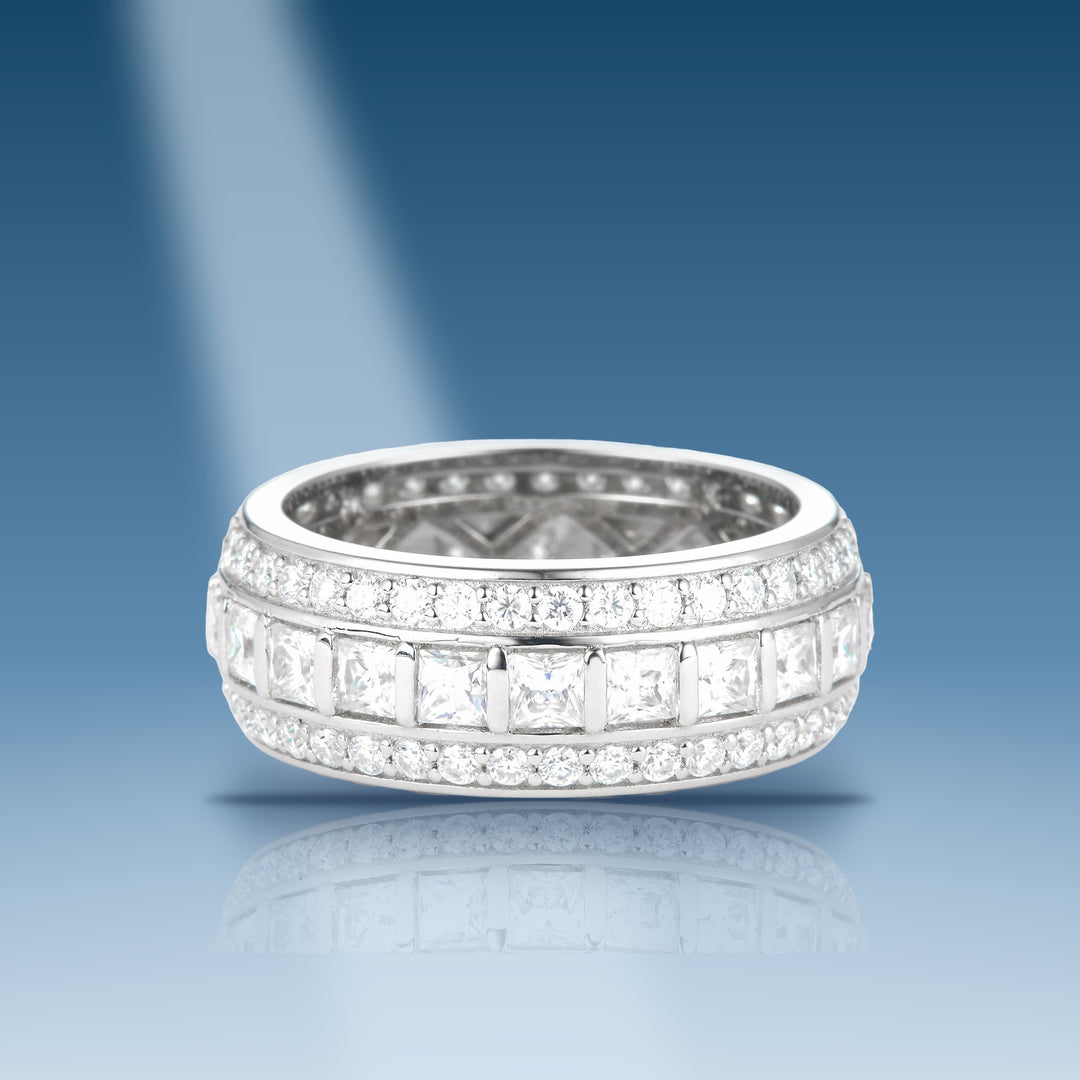 3.116 Carats. Moissanite Sterling Silver (White). Wedding Band
