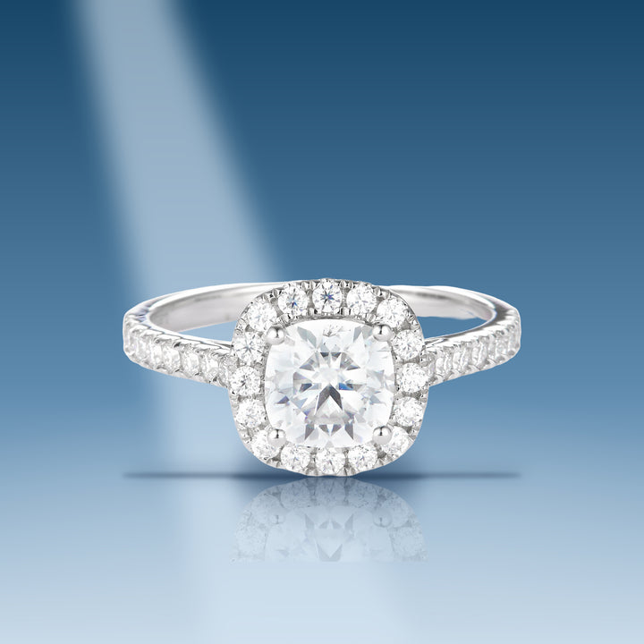 1.819 Carats. Moissanite Sterling Silver (White). Halo Style S