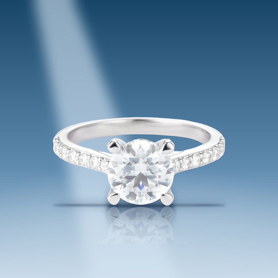 2.408 Carats. Moissanite Sterling Silver (White). Ring. (Women