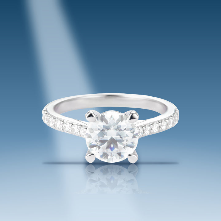 2.408 Carats. Moissanite Sterling Silver (White). Ring. (Women