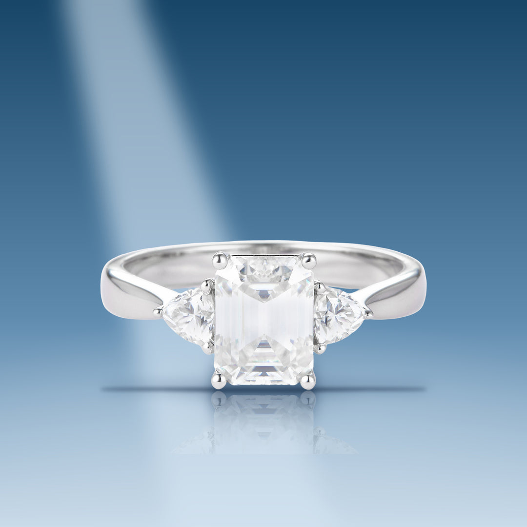 1.94 Carats. Moissanite Sterling Silver (White). 3-Stone Style