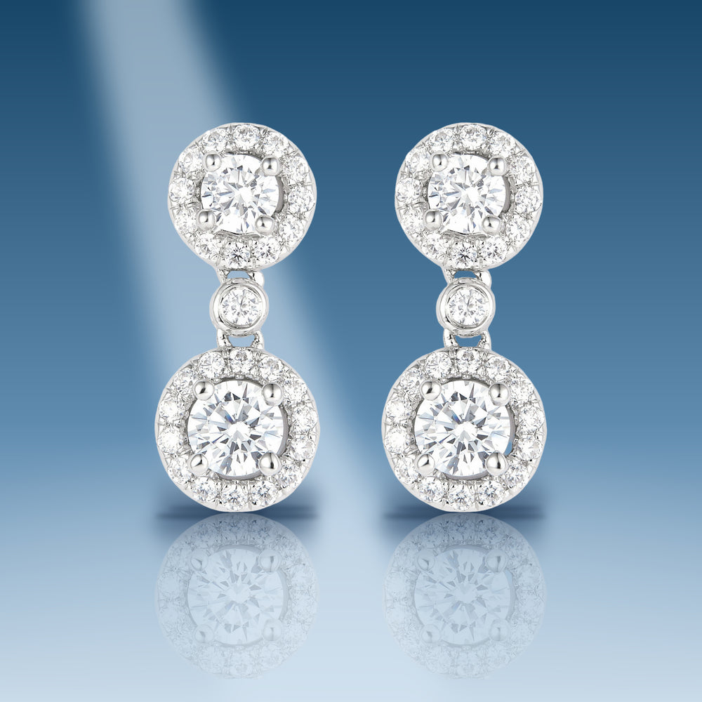 1.44 Carats. Moissanite Sterling Silver (White). Dangle Earrin