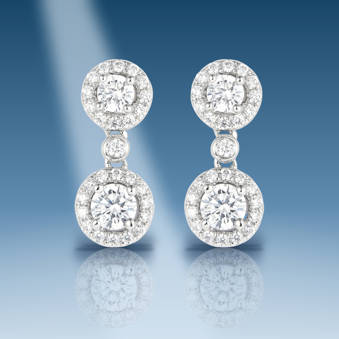 1.44 Carats. Moissanite Sterling Silver (White). Dangle Earrin