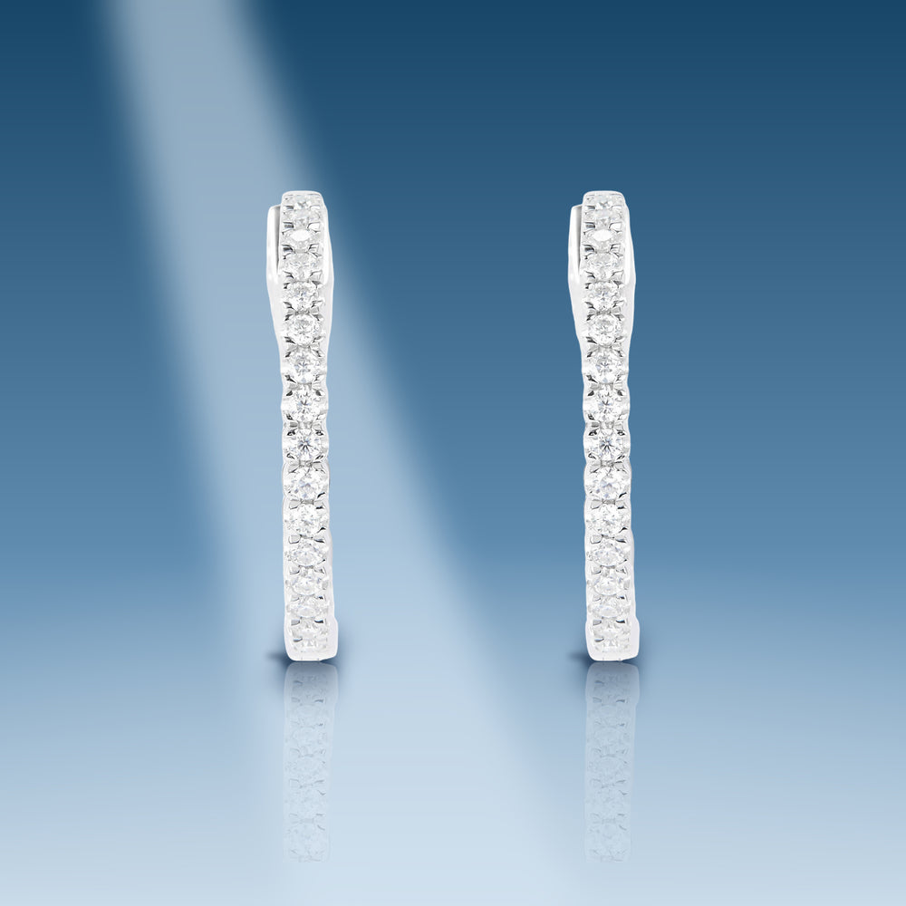 Sterling silver moissanite hinged hoop with snap fastening earrings