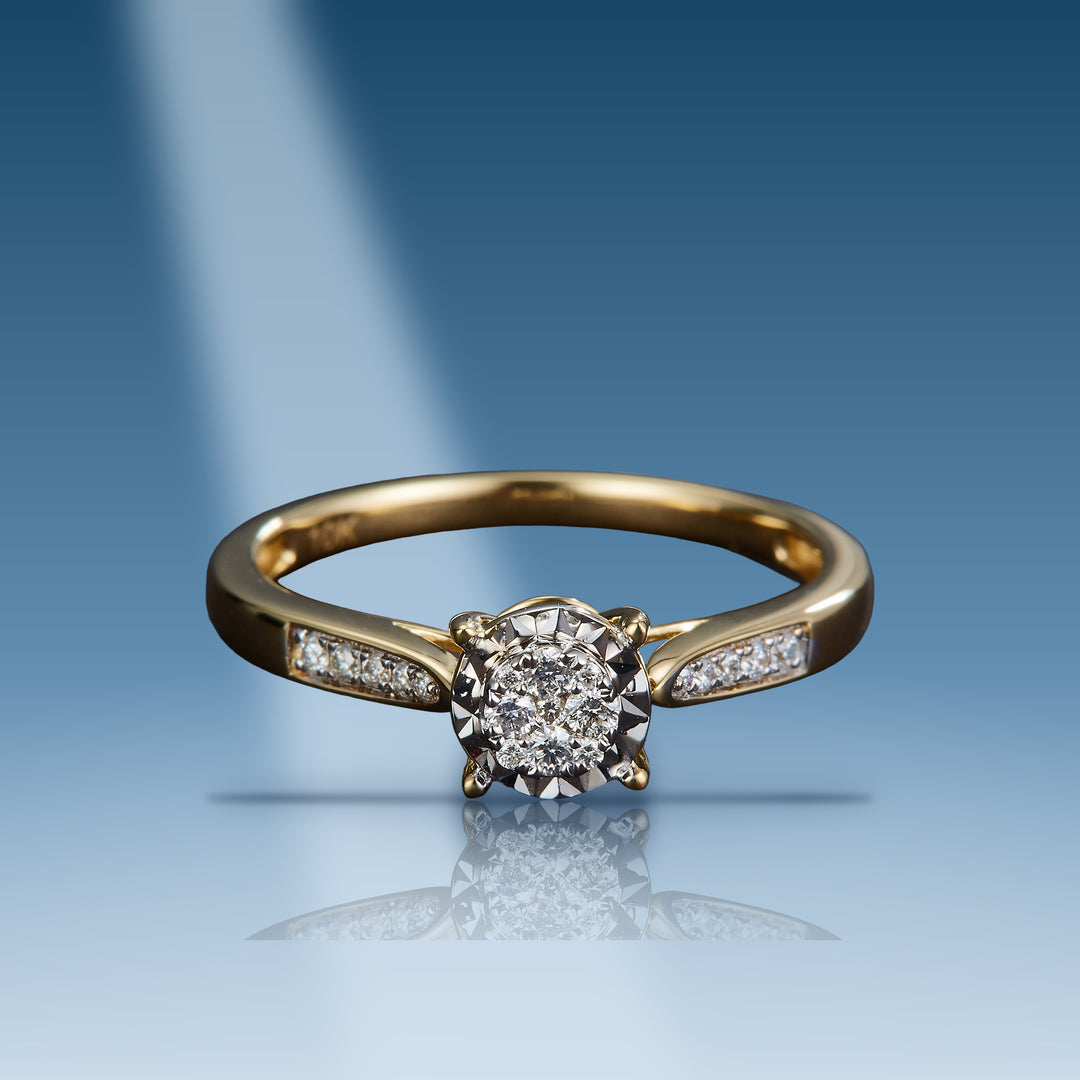 0.15 Carats. Diamond 14 Kt Gold (Yellow). Ring. (Women). Siz