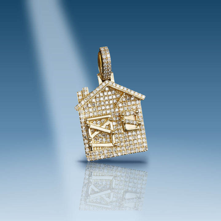 0.612 Carats. Diamond 14 Kt Gold (Yellow). Trap House Pendant.