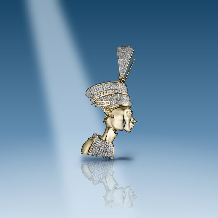 0.98 Carats. Diamond 10 Kt Gold (Yellow). Nefertiti Pendant.