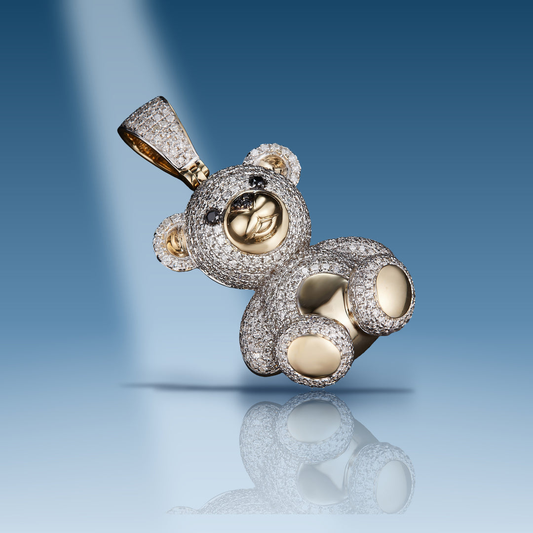 1.62 Carats. Diamond 10 Kt Gold (Yellow). Teddy Bear with Blac