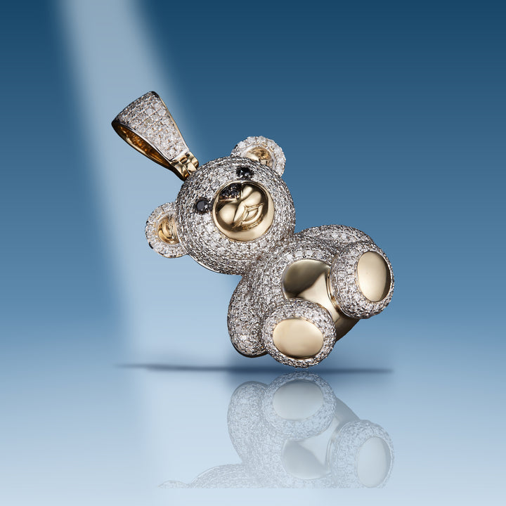 1.62 Carats. Diamond 10 Kt Gold (Yellow). Teddy Bear with Blac