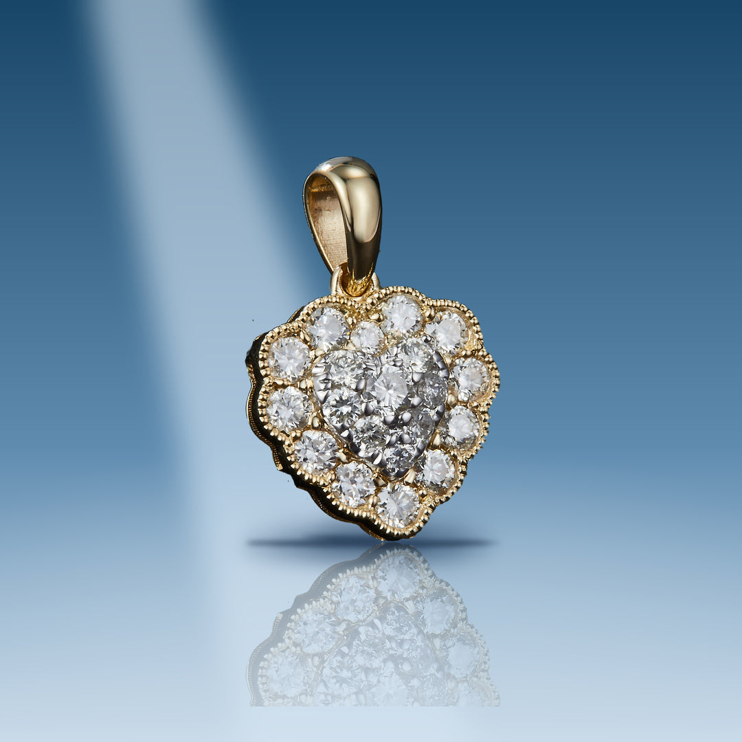 0.36 Carats. Diamond 14 Kt Gold (Yellow). Heart Pendant. (Wome