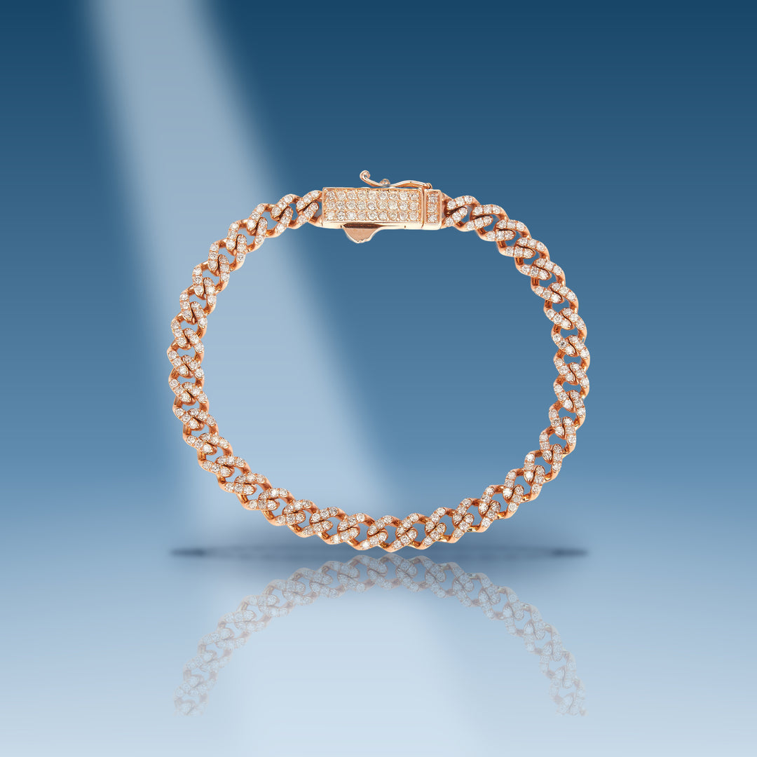 2.22 Carats. Diamond 14 Kt Gold (Rose). Solid Cuban Link Brace