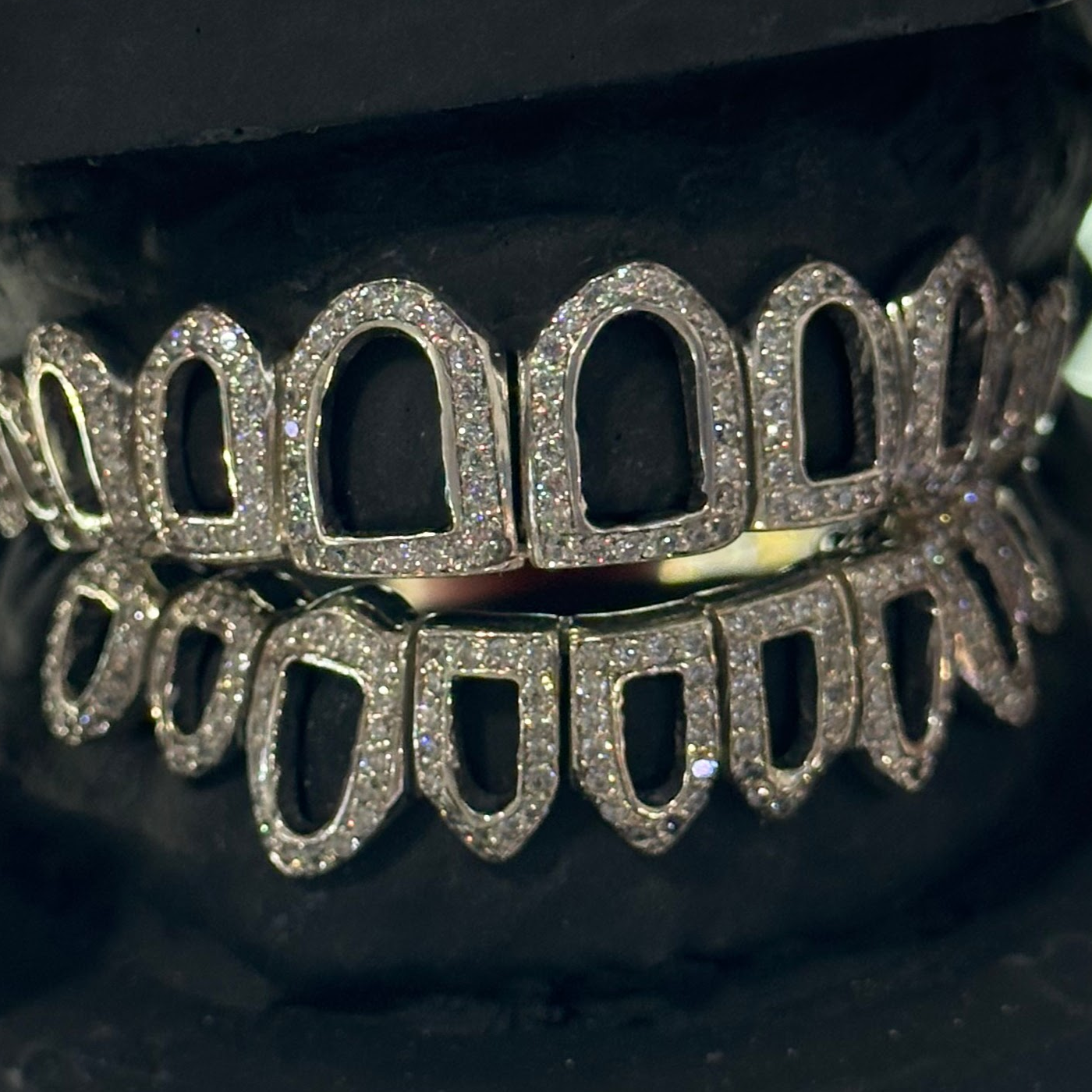 Moissanite Open Face Silver Grillz 4 Teeth