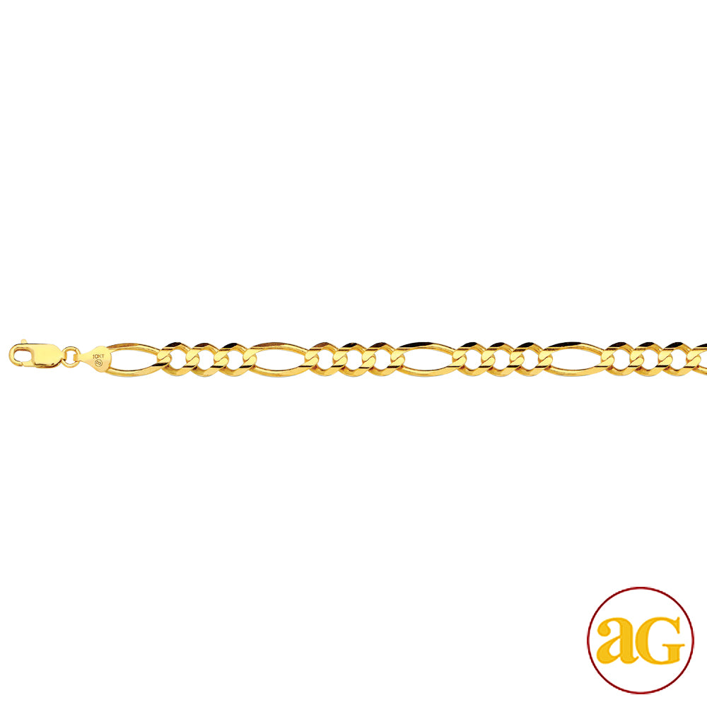10KY 8MM SOLID FIGARO 7.5 CHAIN BRACELET",10K 8MM YELLOW GOLD SOLID FIGARO 7.5 CHAIN BRACELET""